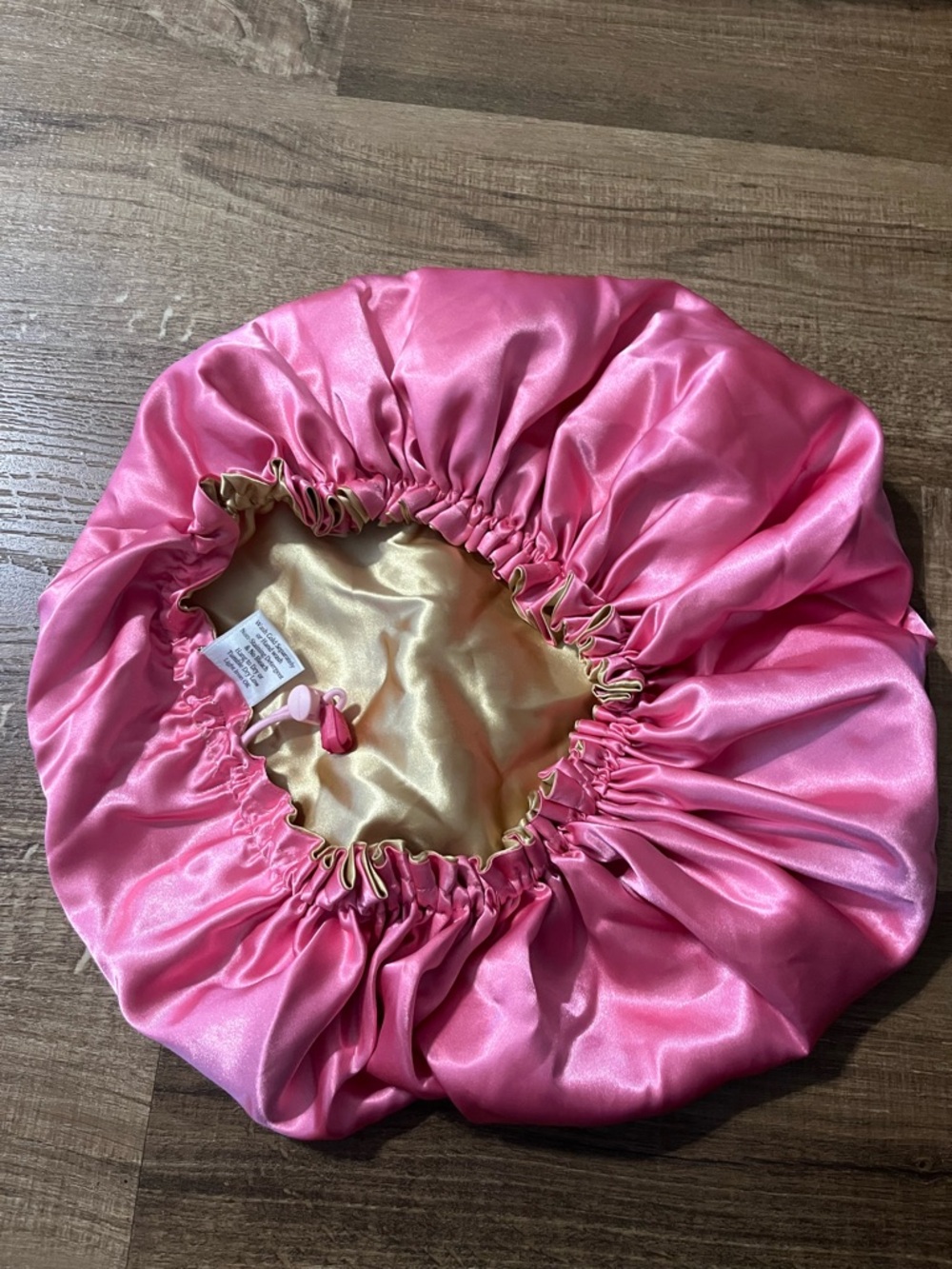 Reversible Pink and Gold Satin Bonnet